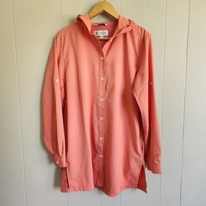 Coolibar hooded tunic button up shacket coverup coral orange L